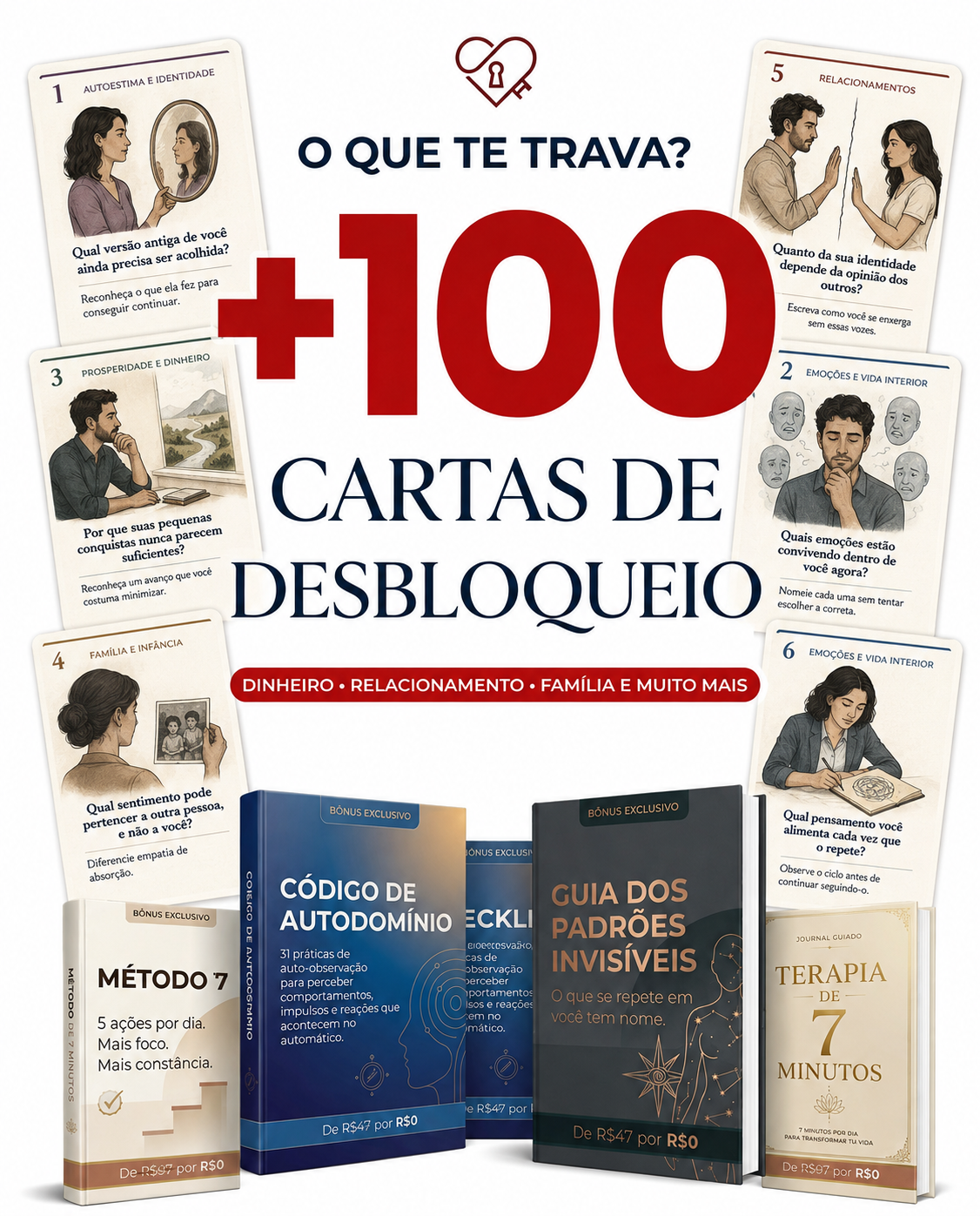 Mockup das +100 Cartas de Desbloqueio Emocional